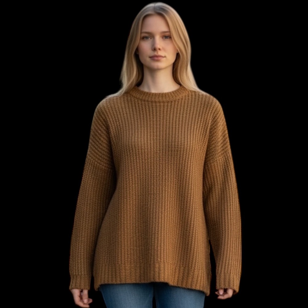 ANA A New Approach Womens Brown Sugar Marl Ribbed Knit New Oversized‎ L Sweater